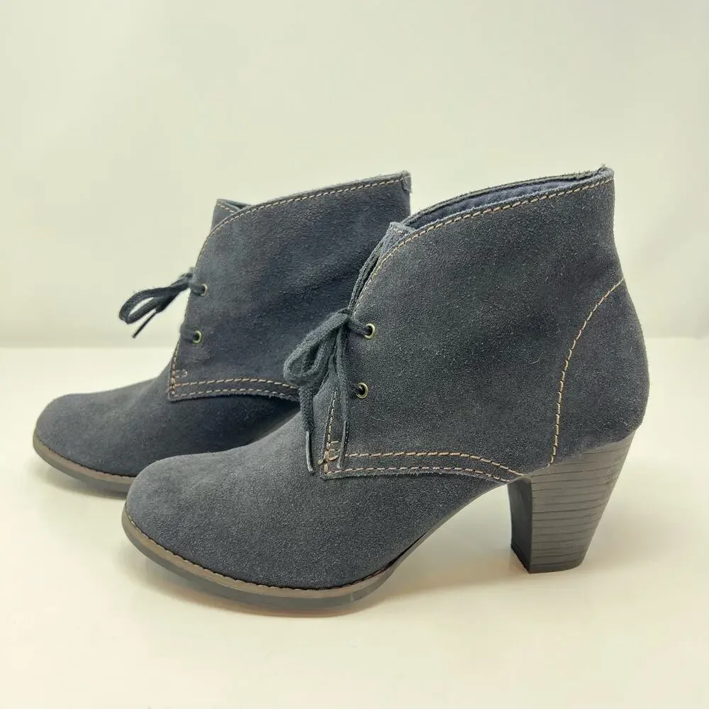 Clarks Booties Women's 8.5M Dark Blue Suede Leather Lace-Up Heel Preppy Romantic - Picture 3 of 11